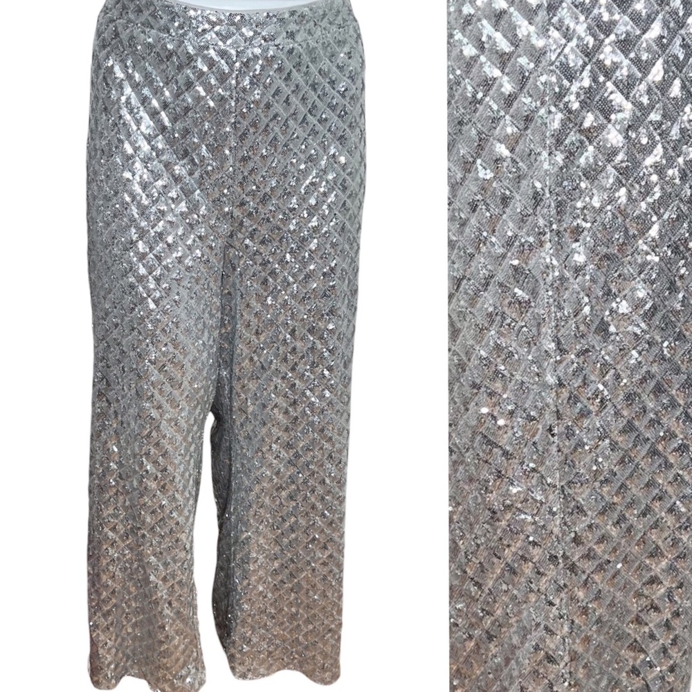 Eloquii Size 26 Renaissance Ready GLAM Silver Sequin Wide Leg Party Pants Plus